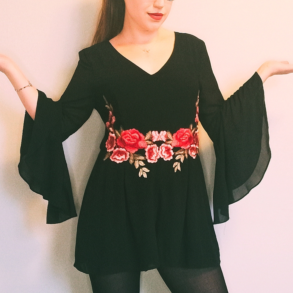 SHE + SKY Floral Embroidered Romper